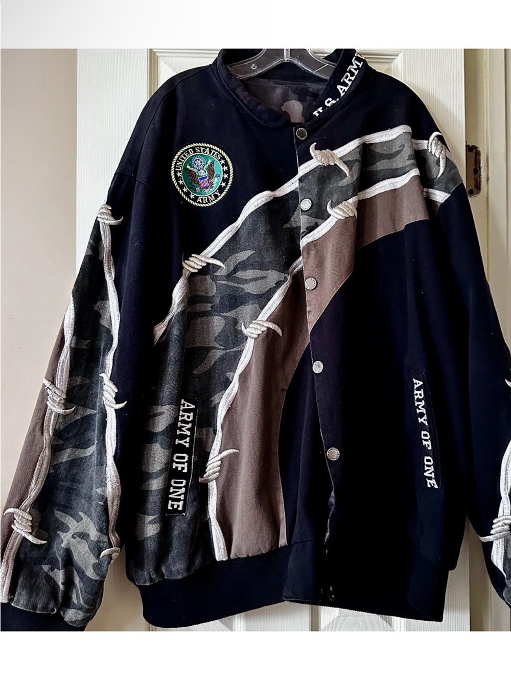 REVERSIBLE 5XL ARMY MILITARY JACKET COAT “ARMY OF ONE” FLIGHT BOMBER CAMO CANVAS